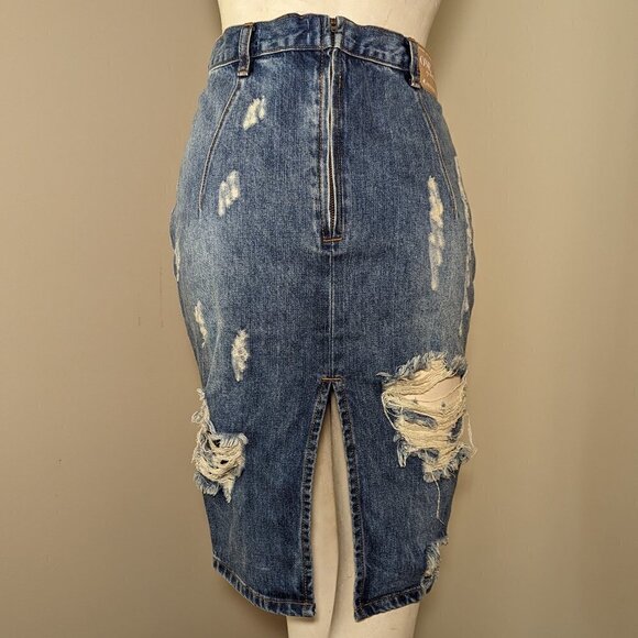 ONE X One Teaspoon Freelove Distressed Denim Jean Skirt size 26 - Picture 2 of 12